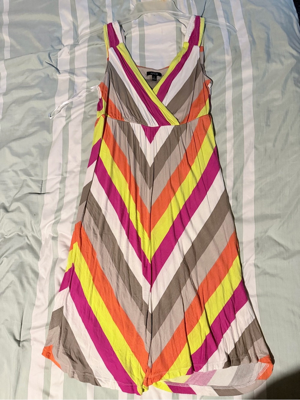 Apt. 9 Neon Chevron Sleeveless Maxi Dress in Pink, Orange, Yellow, Cream and Tan